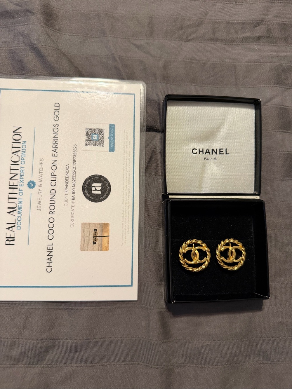CHANEL Black and Gold Signature CC Earrings with Box